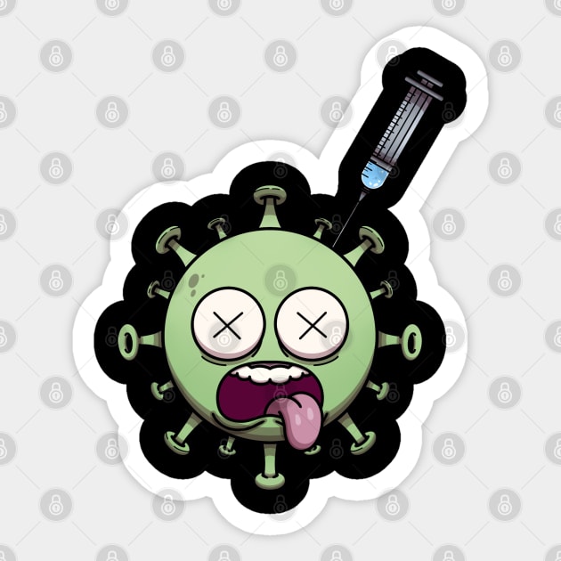 Dead Corona Virus Character Injected With Vaccine Sticker by TheMaskedTooner